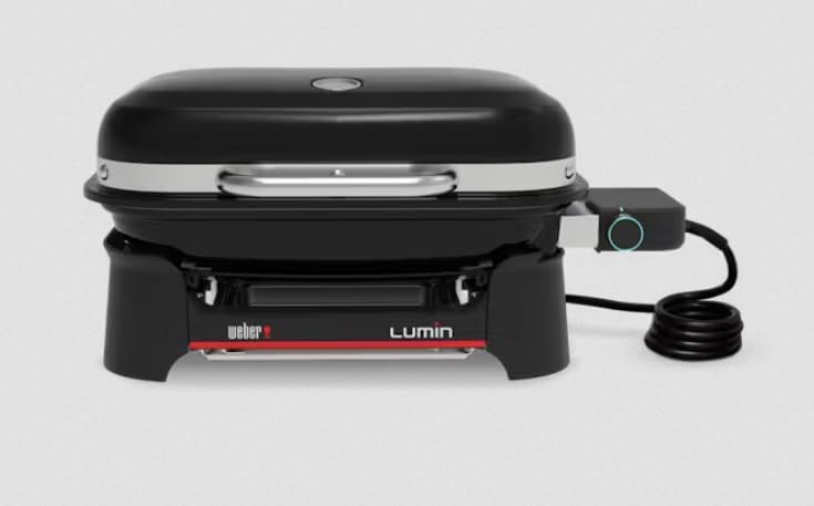 Weber Lumin Compact Barbecue électrique Portable/Compact, Jusqu’à 315 °C, avec thermomètre de Couvercle, grilles en Fonte émaillée, Surface 43 × 32 cm, Noir (1502044)