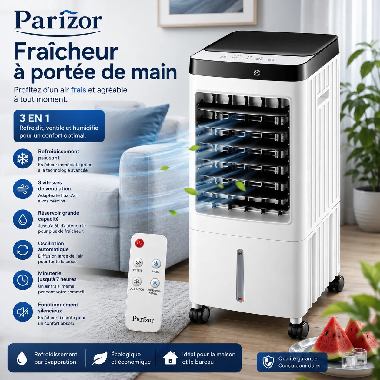 ArcticBreeze | Climatiseur Mobile Sans Évacuation Silencieux 10L