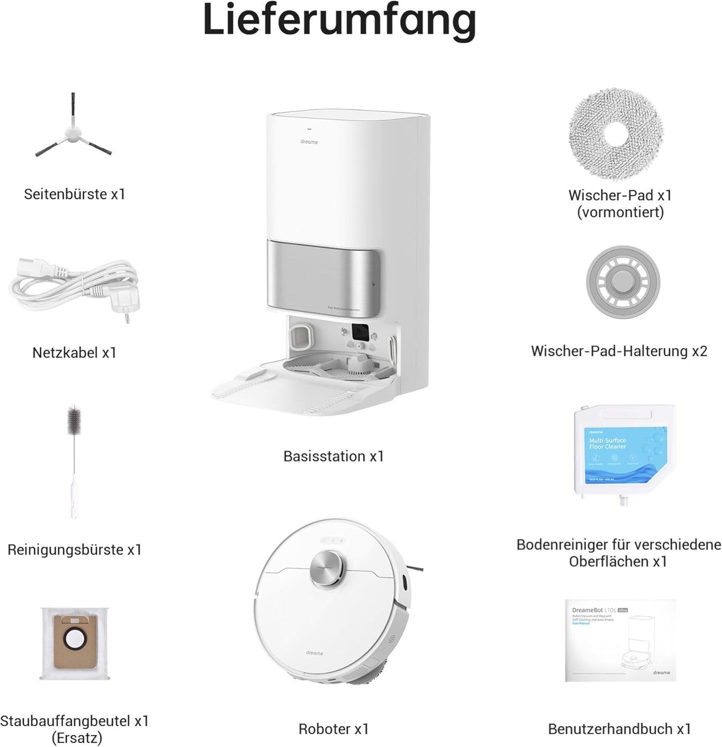 dreame L10s Pro Ultra Heat Roboter Staubsauger mit Automatische Moppreinigung mit heiem Wasser, Moppverlngerung, 7.000 Pa Saugkraft, Doppelte Mopp- und Bodenreinigung, Teppicherkennung