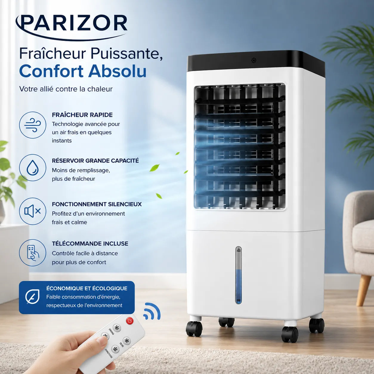 ArcticBreeze | Climatiseur Mobile Sans Évacuation Silencieux 10L