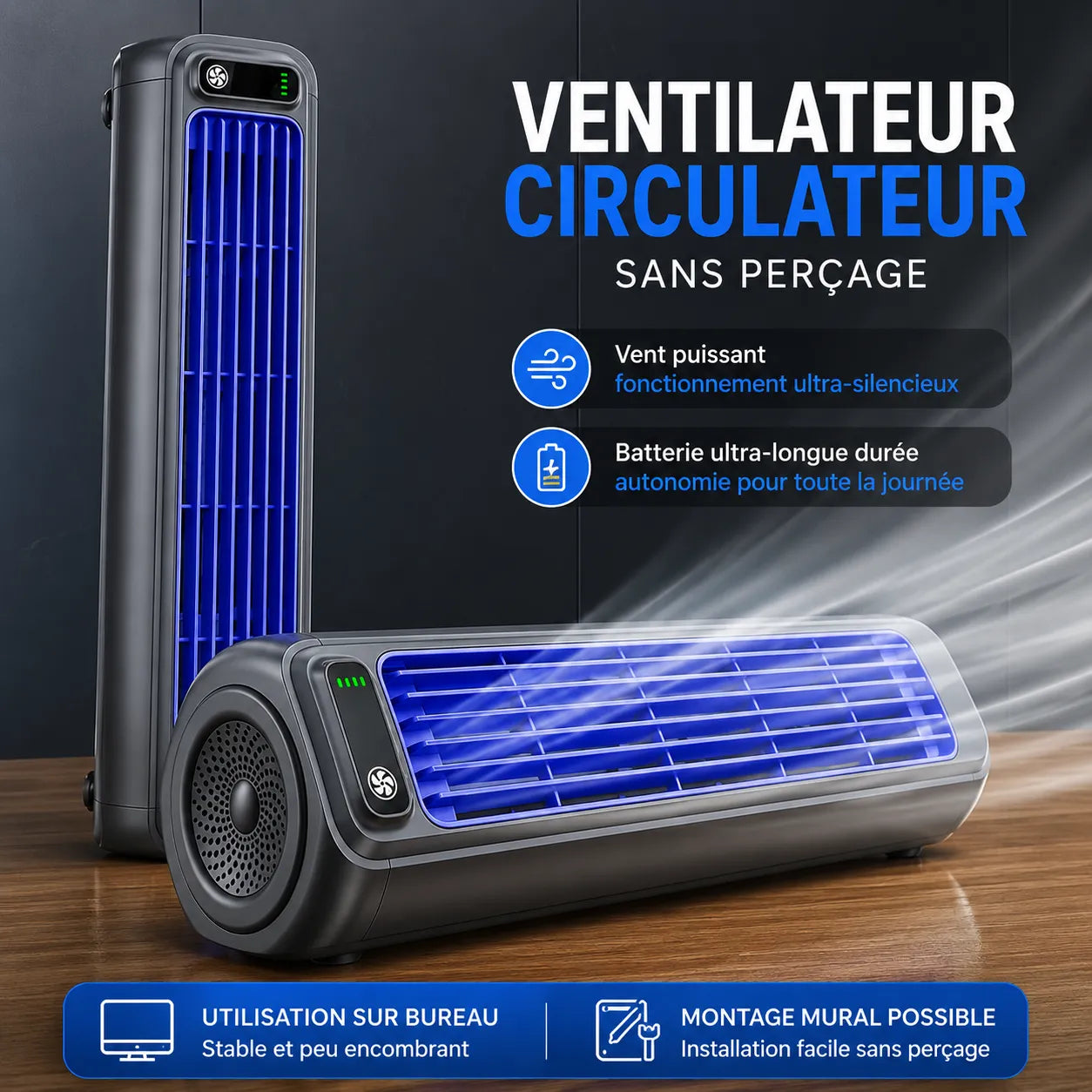 Climatiseur Portable Airéna | Ventilateur mural rechargeable silencieux 3 vitesses