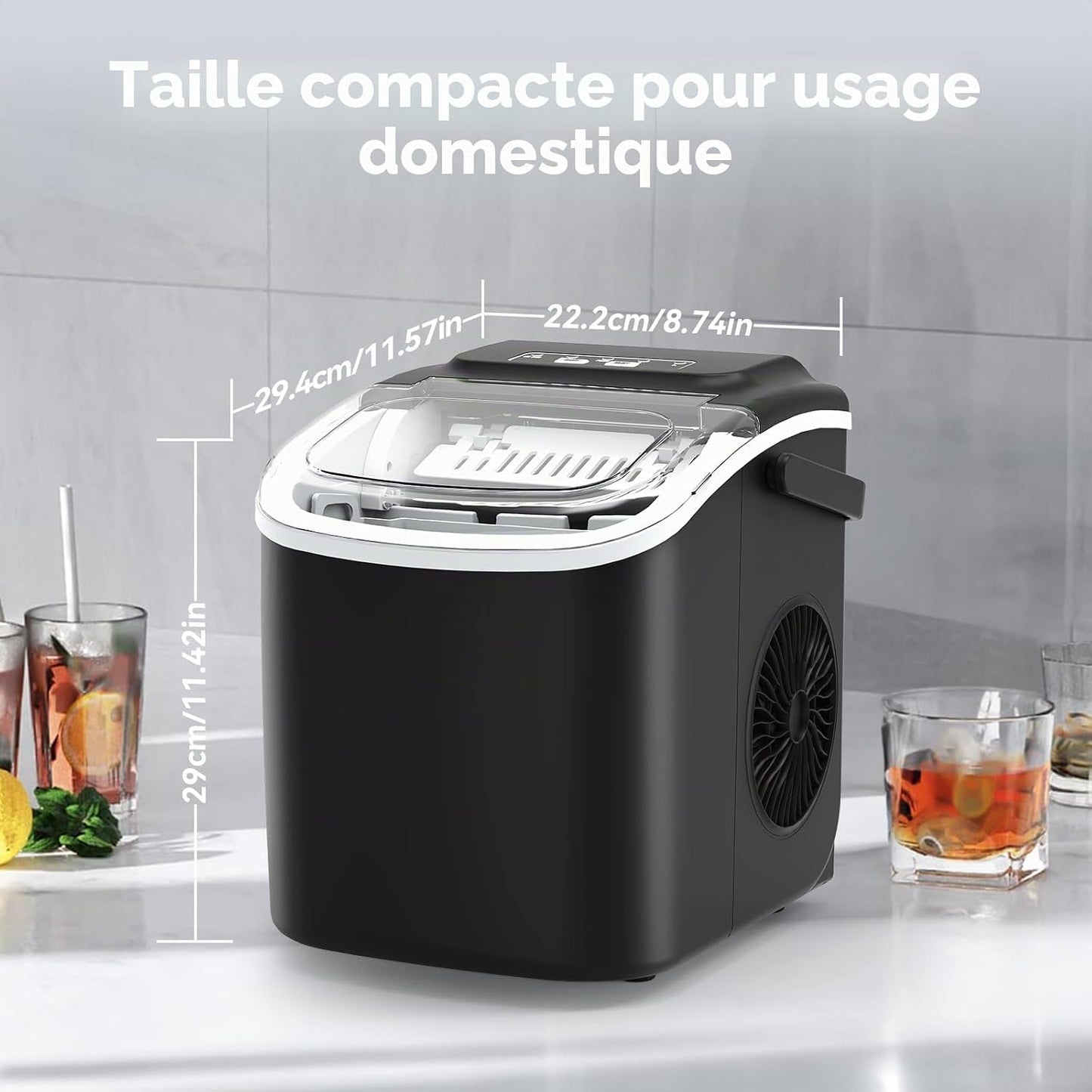 Machine à Glaçons PALINTH,12kg /24h, 9 Glaçons en 6-10 Minutes, Machines à Glaçons Autonettoyante Avec Poignée Portable, pour la Maison/Cuisine/Camping