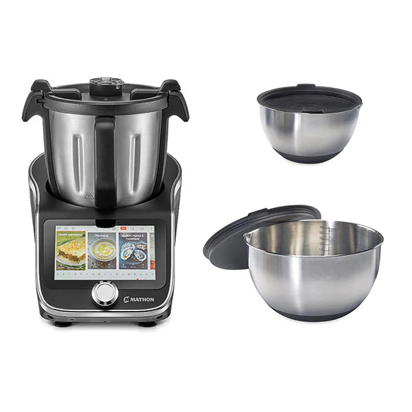 Lot robot cuiseur multifonction 4,5 L 1000 W et 2 bols inox avec couvercles Mathon