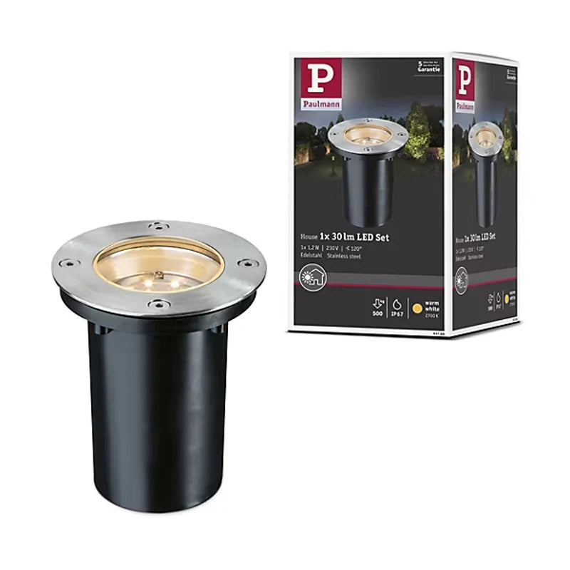 Encastré de sol rond Extérieur - Paulmann - 93788 - 230V - D.110mm - 1,2W - 30lm - 2700K - IP65 - Acier