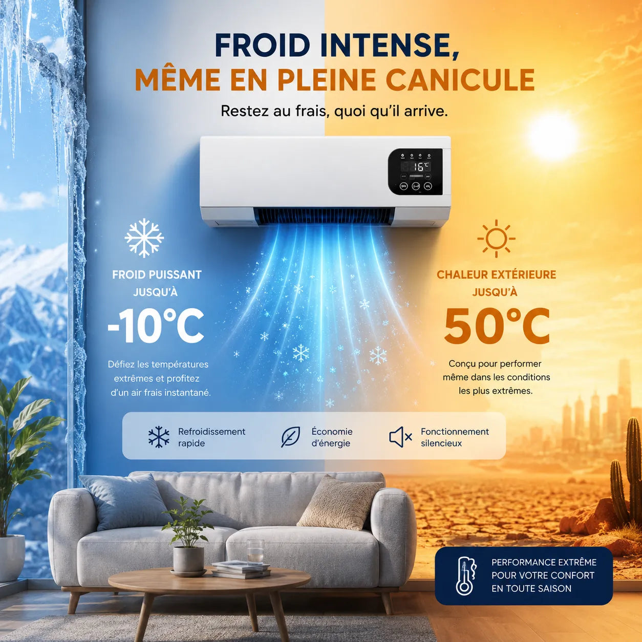 WallBreeze | Climatiseur Mobile Sans Évacuation Silencieux Mural 2000W