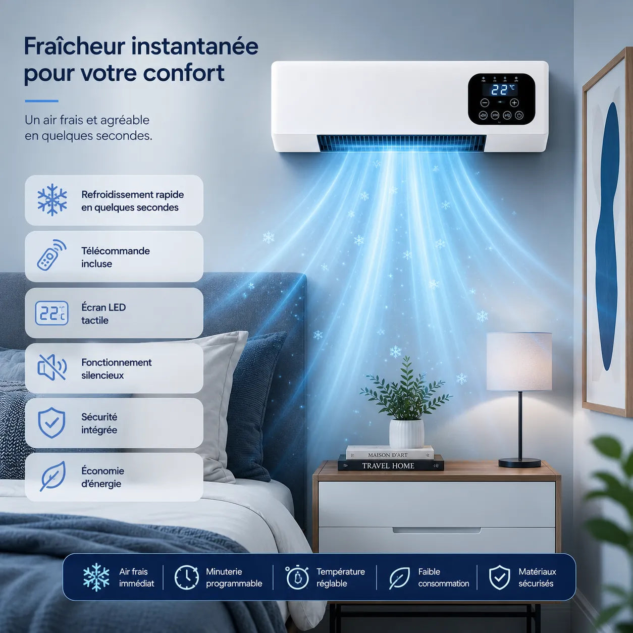 WallBreeze | Climatiseur Mobile Sans Évacuation Silencieux Mural 2000W