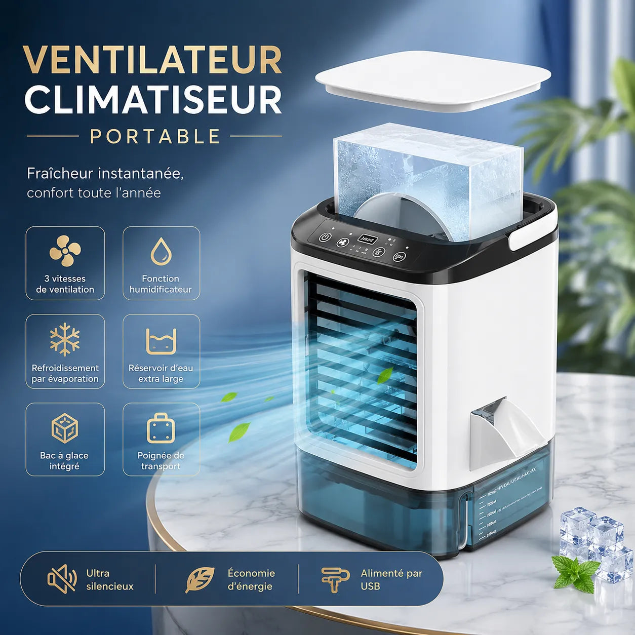 AirMist | Mini Climatiseur Mobile Sans Évacuation Silencieux avec Humidificateur