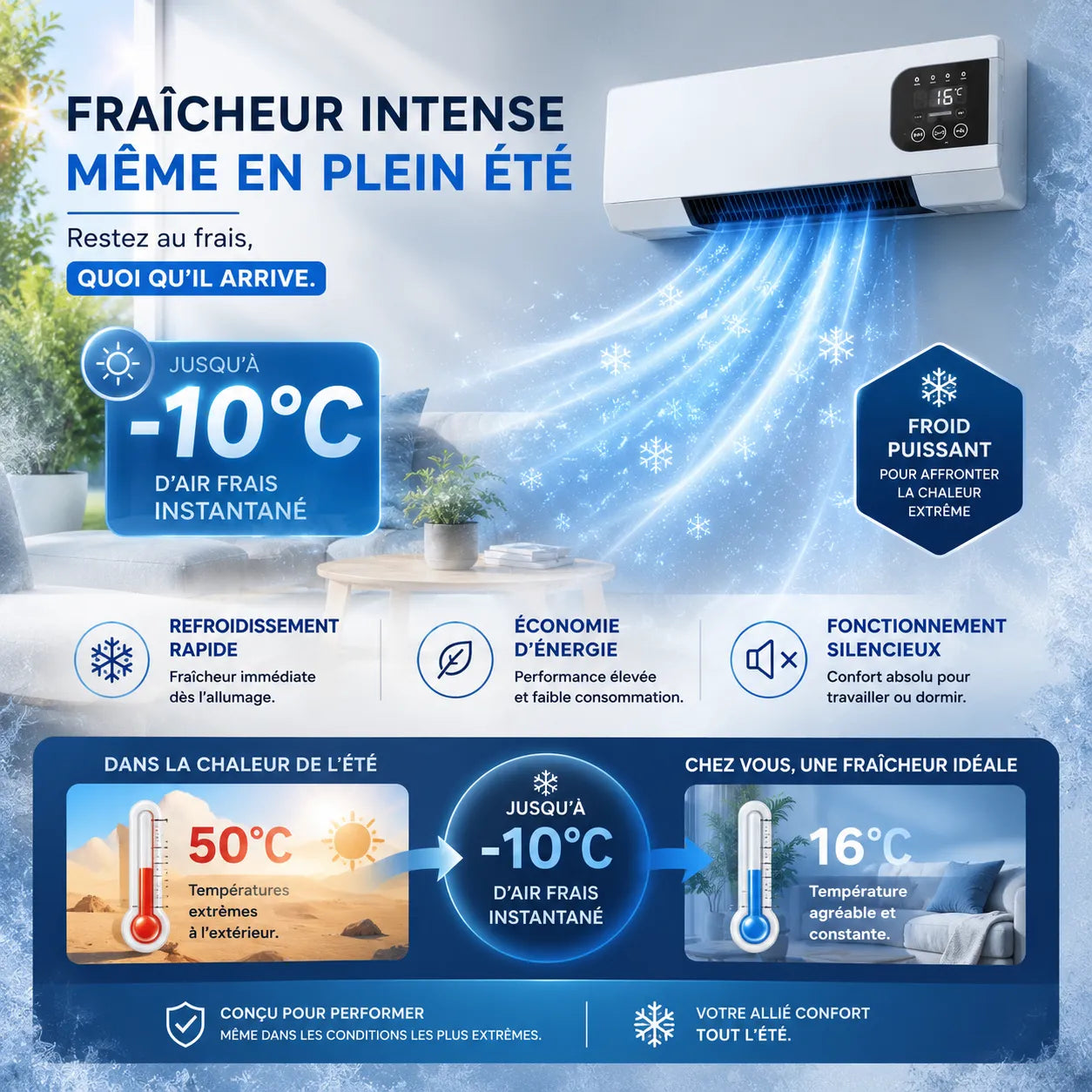 WallBreeze | Climatiseur Mobile Sans Évacuation Silencieux Mural 2000W