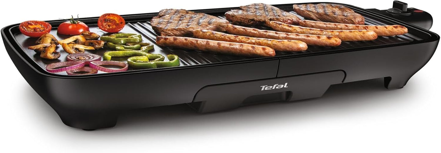 Tefal Malaga Plancha électrique XL 2000W avec Thermostat réglable Grande surface de cuisson 6 à 8 personnes Revêtement antiadhésif Thermo-Spot avec Bac à jus Compatible lave vaisselle Noir CB501812