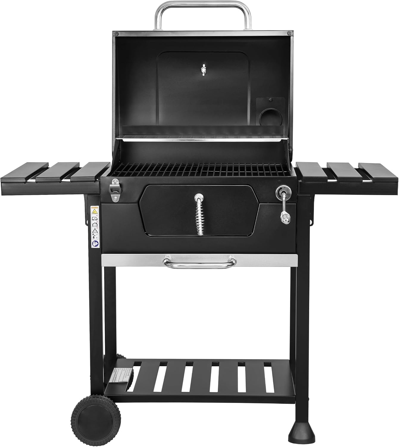 BRIGROS La voglia di fare MasterCook Barbecue à charbon en acier avec roues robustes et stables avec double grille, thermomètre et réglage panier barbecue, barbecue charbon avec étagères latérales