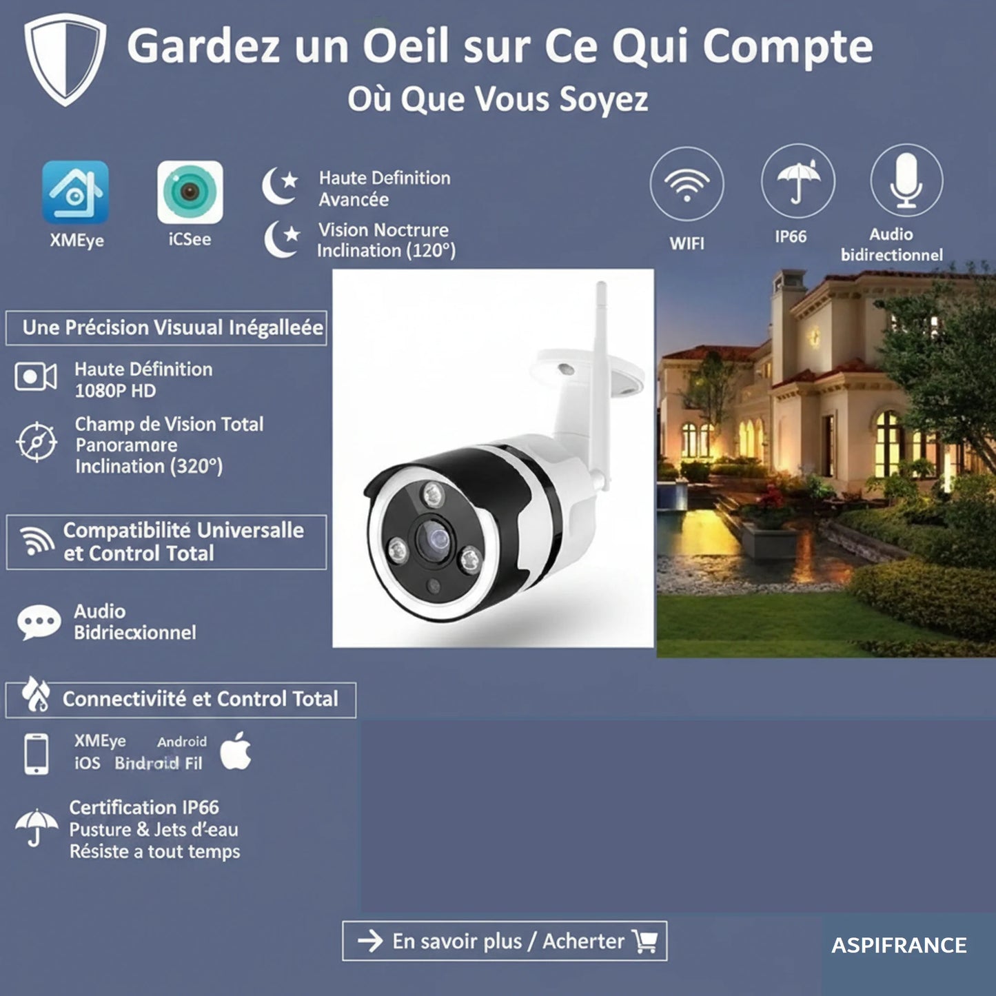 Caméra de Surveillance Extérieure Connectée — Vidéo HD & Vision Nocturne