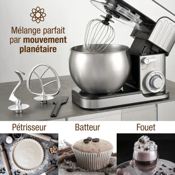 Robot pétrin TRO-1600 avec bol inox 6 L 1300 W Techwood