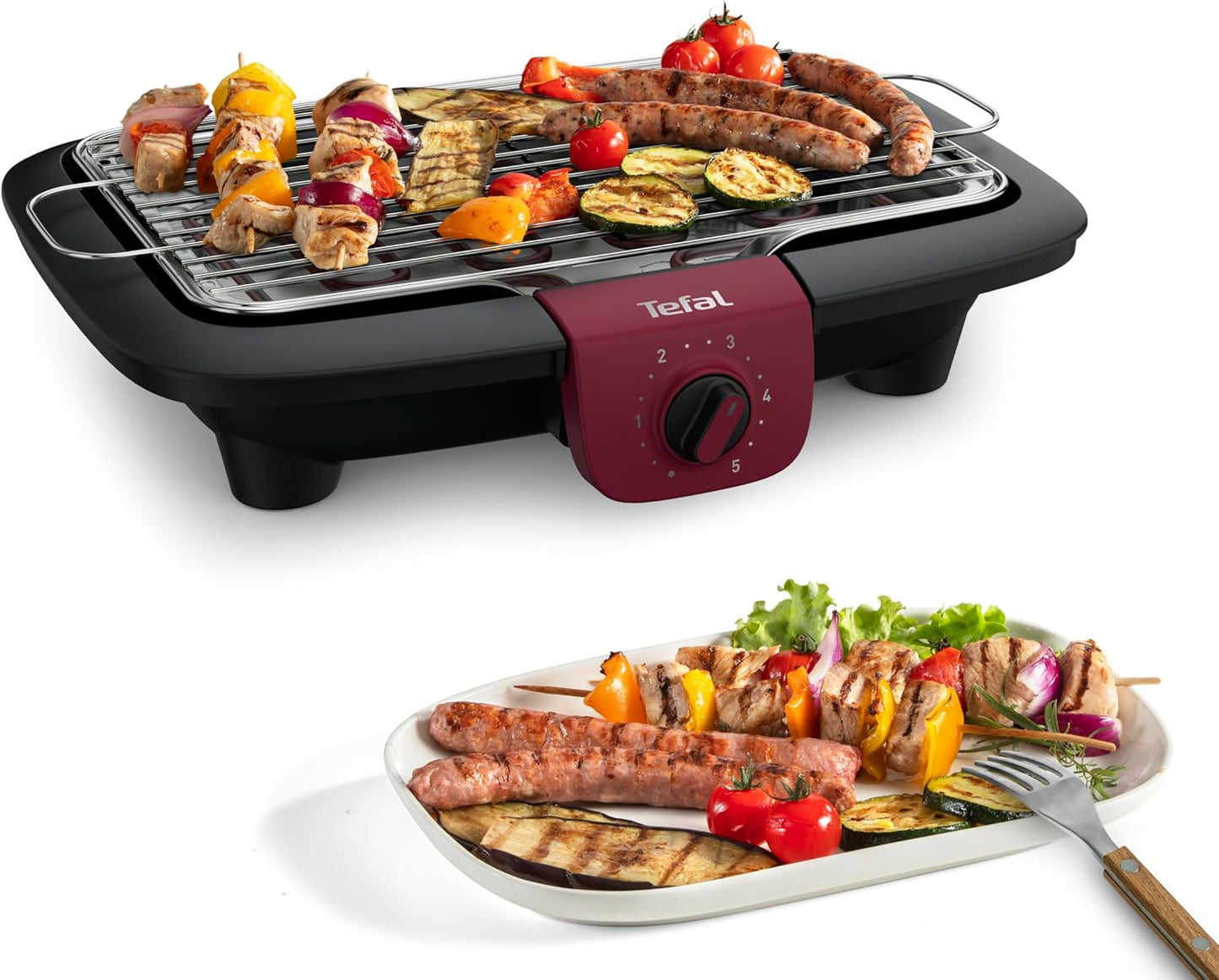 Tefal EasyGrill XXL Barbecue électrique, 2500W, Grille Inox, Surface de cuisson extra-large, 5 températures, Pieds Amovibles, Intérieur/Extérieur, BG921812