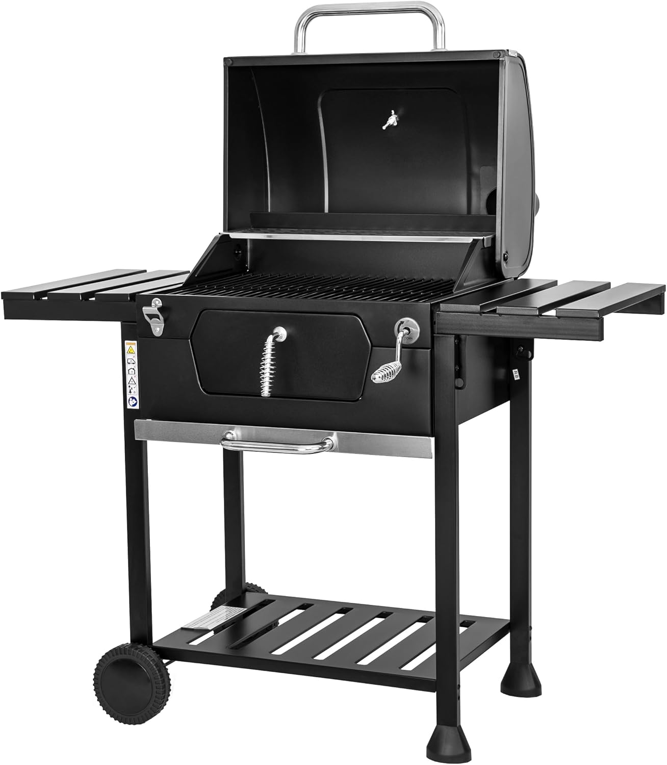 BRIGROS La voglia di fare MasterCook Barbecue à charbon en acier avec roues robustes et stables avec double grille, thermomètre et réglage panier barbecue, barbecue charbon avec étagères latérales
