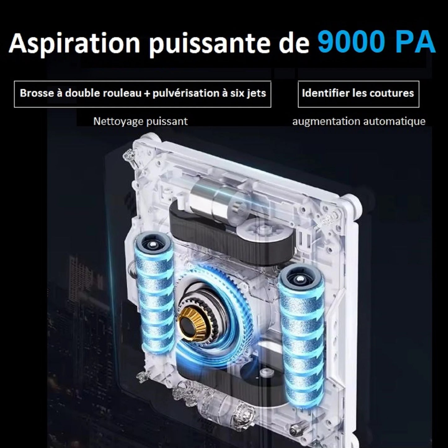 Robot Lave-Vitre EDC-300 - Aspiration Puissante 9000Pa & Double Rouleau