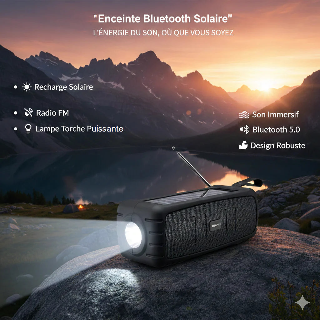 Enceinte Bluetooth Solaire — Son Puissant & Autonomie Illimitée