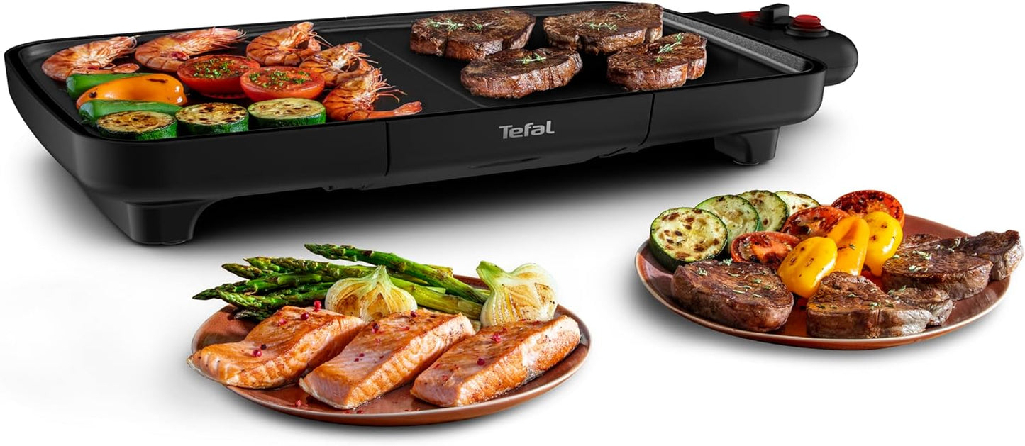 Tefal Malaga Plancha électrique XL 2000W avec Thermostat réglable Grande surface de cuisson 6 à 8 personnes Revêtement antiadhésif Thermo-Spot avec Bac à jus Compatible lave vaisselle Noir CB501812