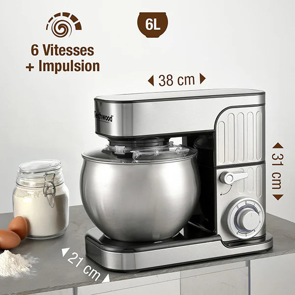 Robot pétrin TRO-1600 avec bol inox 6 L 1300 W Techwood