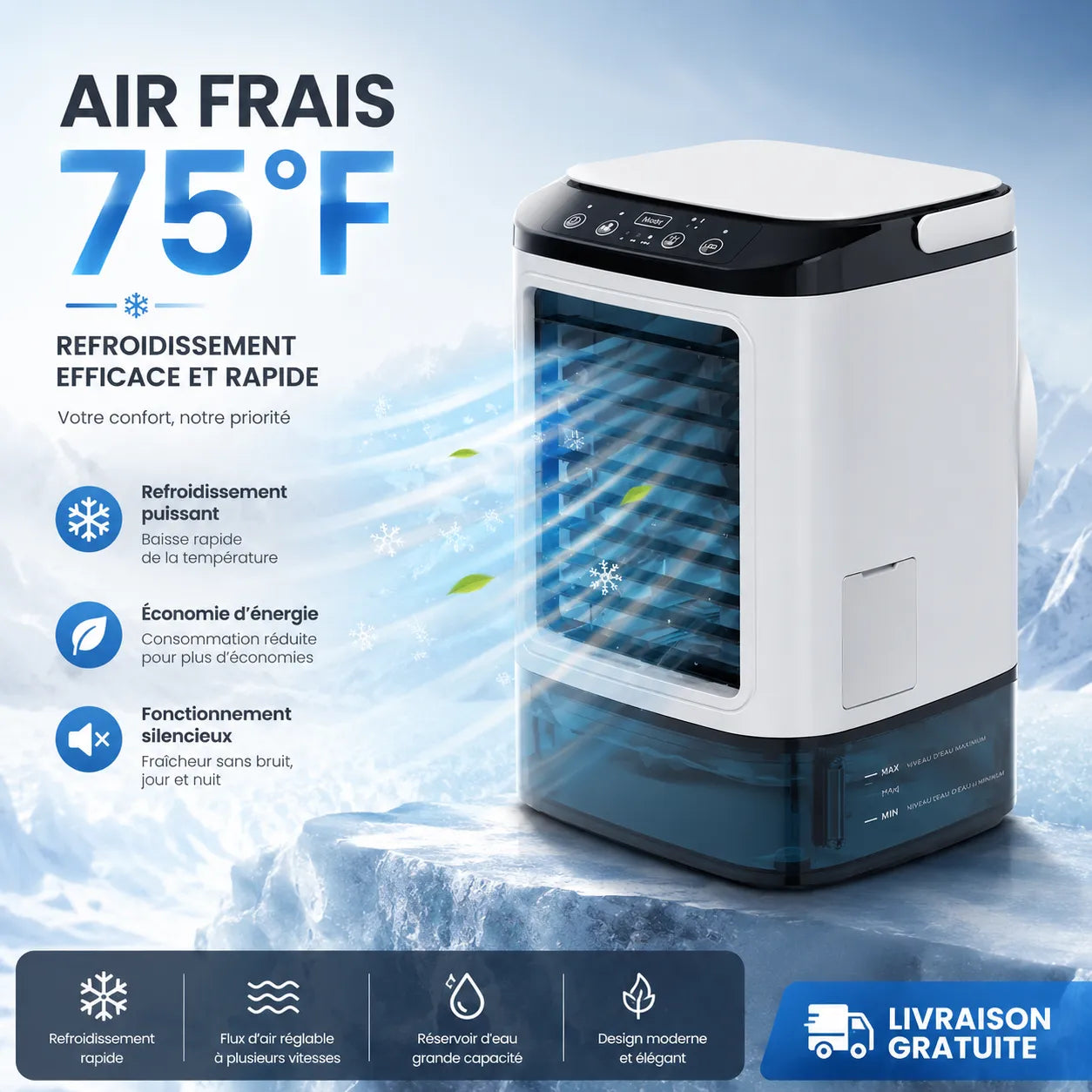 AirMist | Mini Climatiseur Mobile Sans Évacuation Silencieux avec Humidificateur
