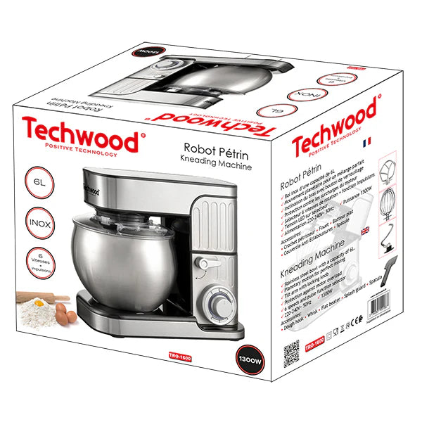 Robot pétrin TRO-1600 avec bol inox 6 L 1300 W Techwood