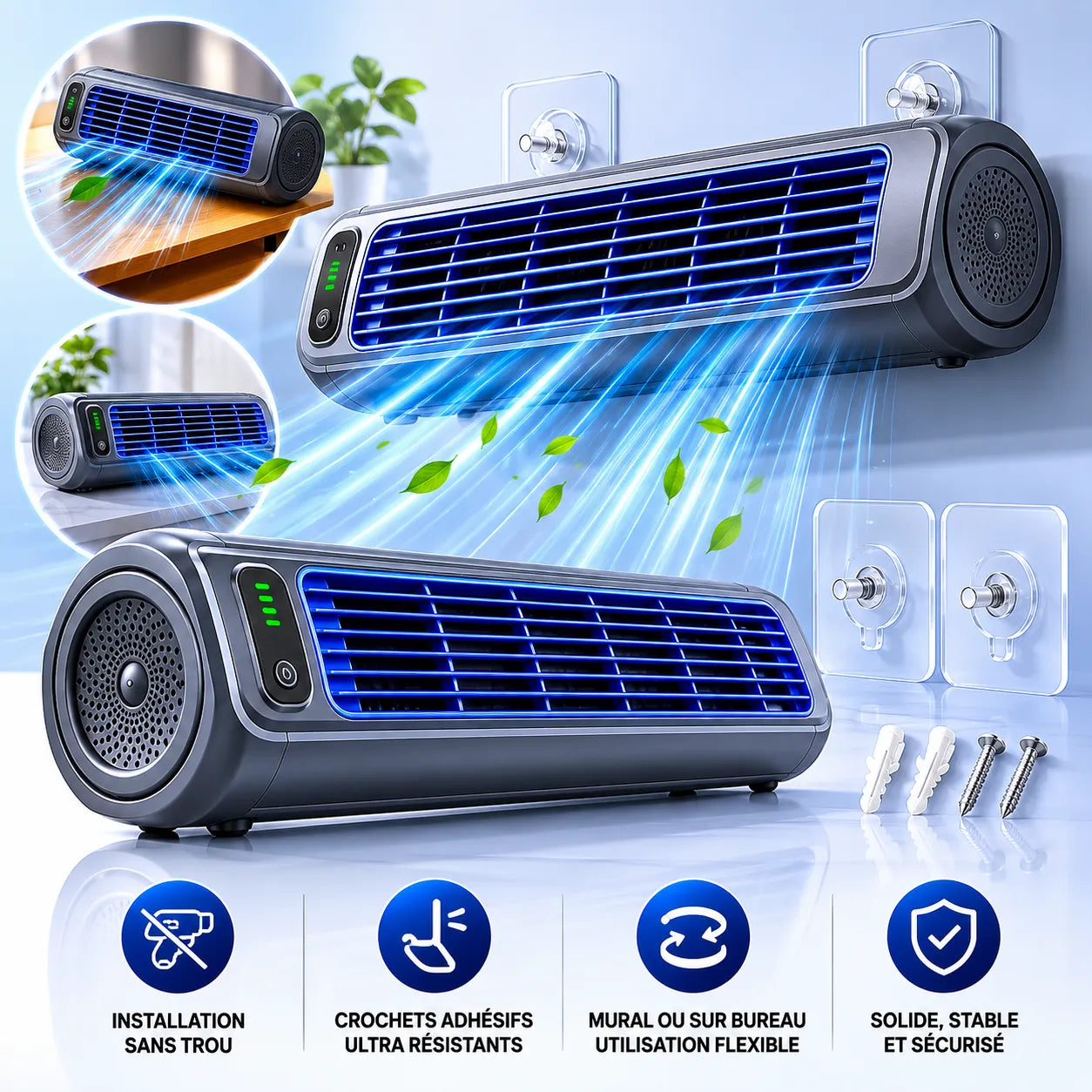 Climatiseur Portable Airéna | Ventilateur mural rechargeable silencieux 3 vitesses
