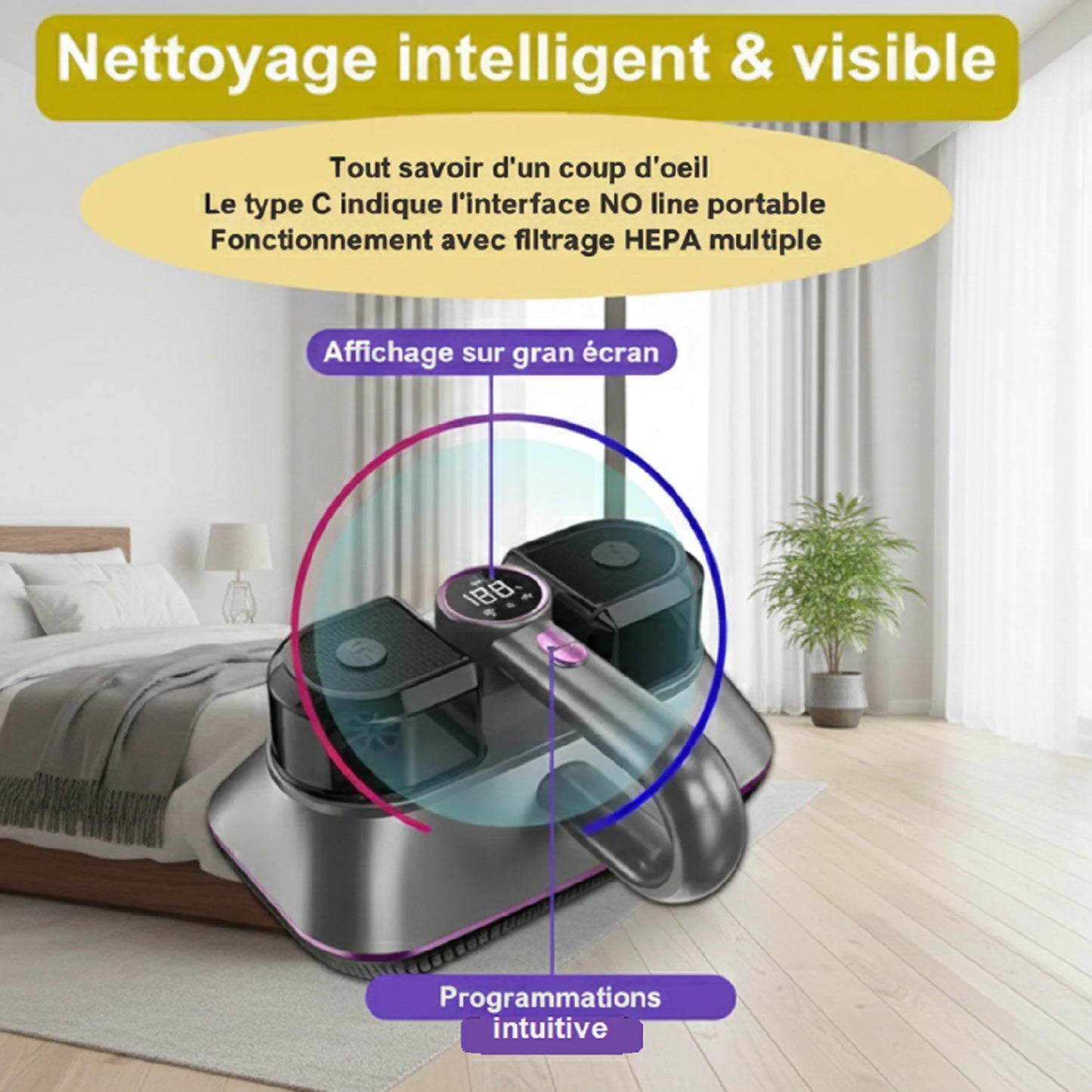 Aspirateur Matelas LG10 - Sans Fil - Aspiration Puissante - Charge USB