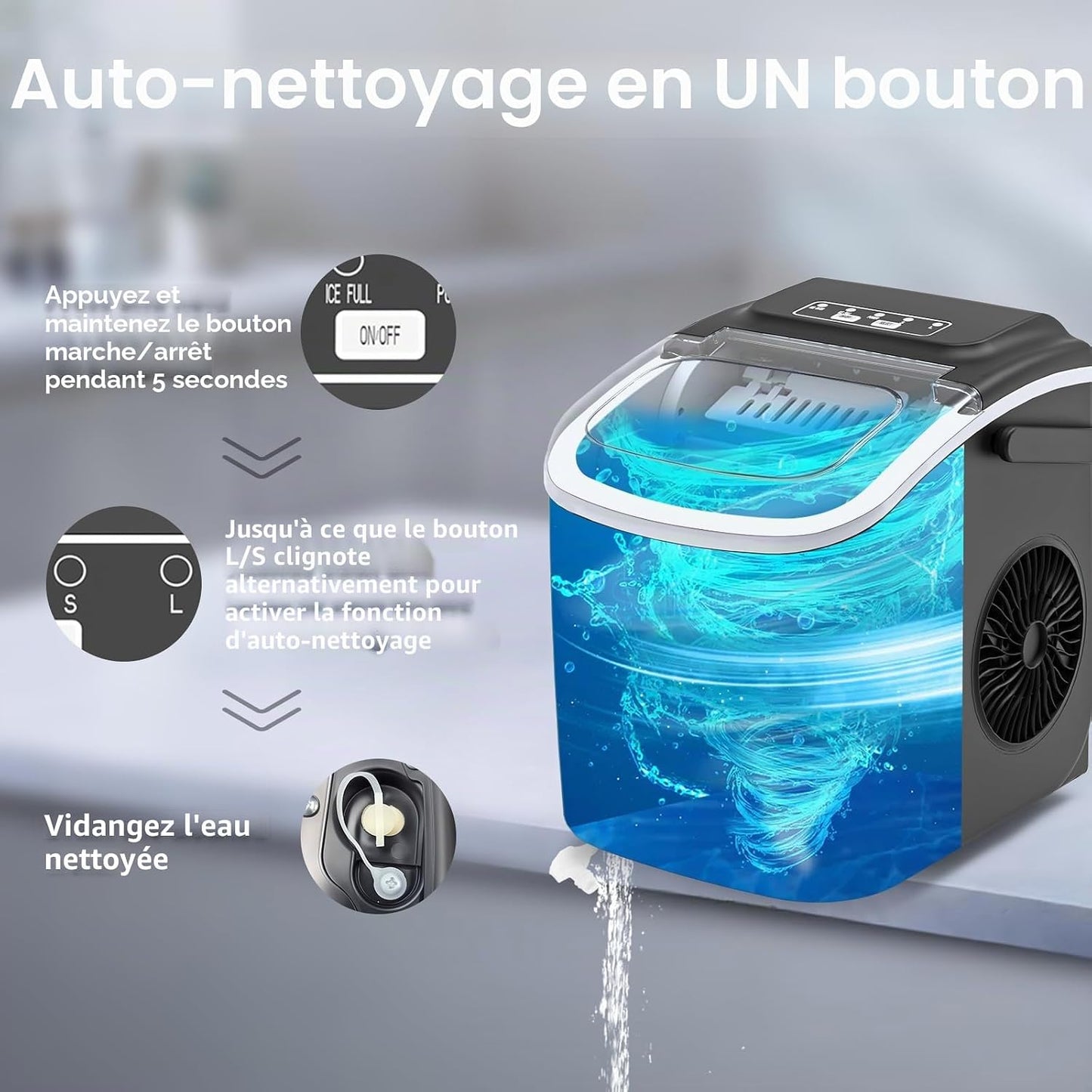 Machine à Glaçons PALINTH,12kg /24h, 9 Glaçons en 6-10 Minutes, Machines à Glaçons Autonettoyante Avec Poignée Portable, pour la Maison/Cuisine/Camping