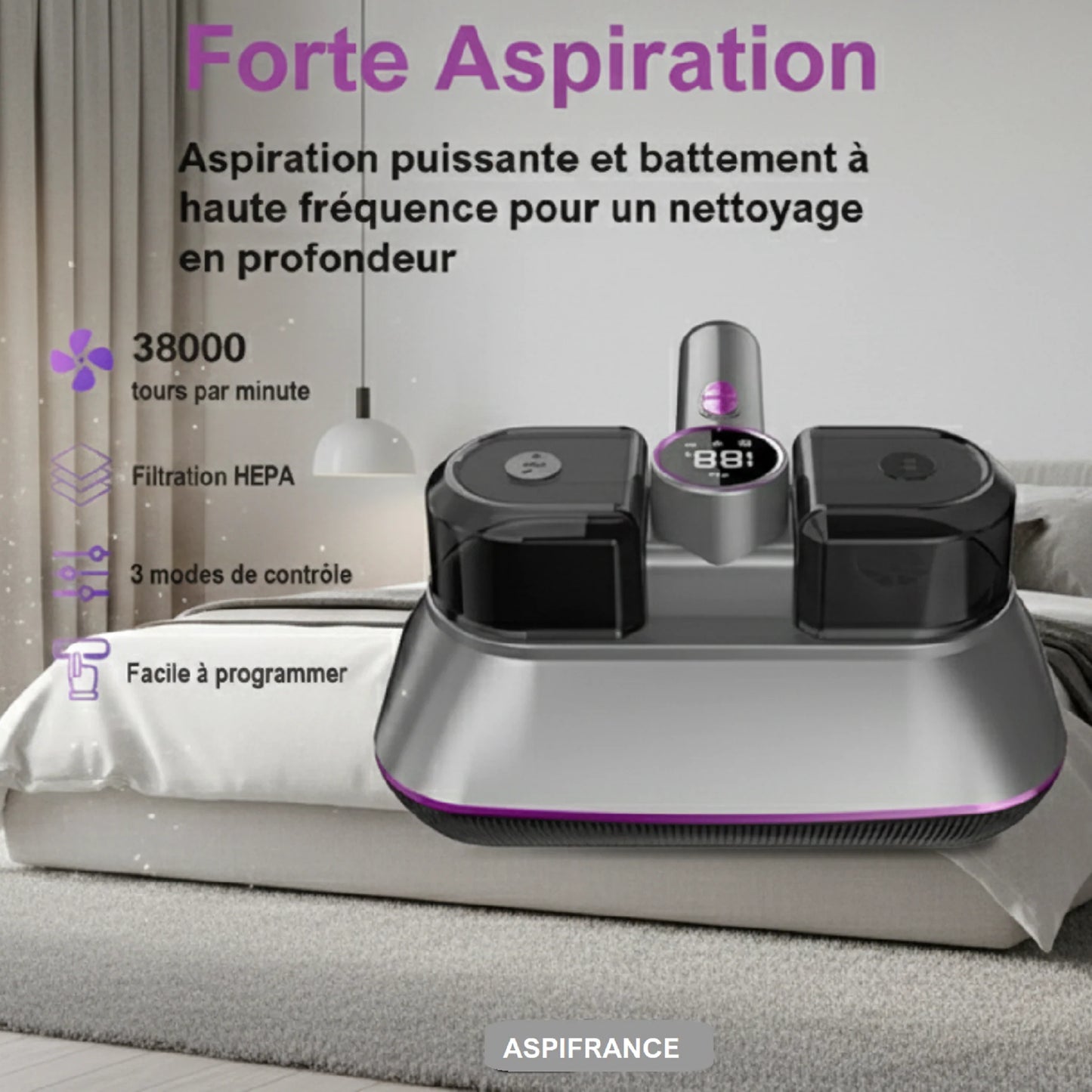 Aspirateur Matelas LG10 - Sans Fil - Aspiration Puissante - Charge USB