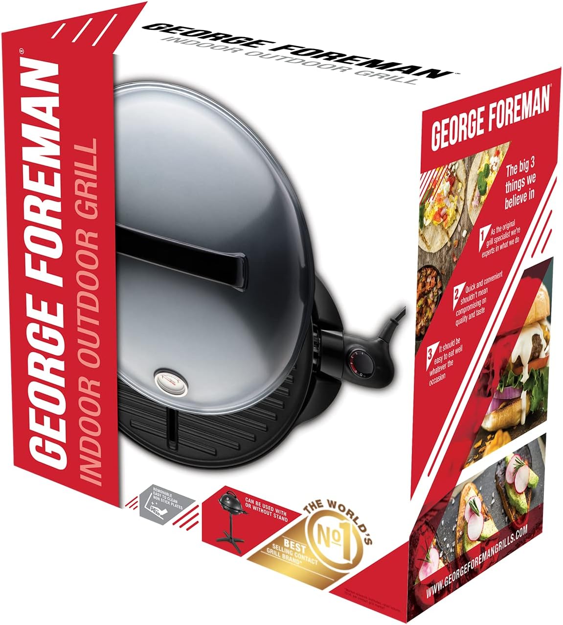 George Foreman Barbecue 2 en 1 électrique: Grill sur pied & de table (utilisation intérieure & extérieure, balcon & cuisine, Ø44,5cm, indicateur de température, bac à graisse, 2400W) 22460-56