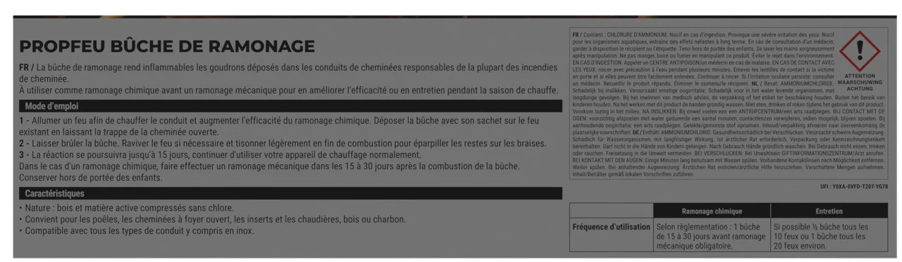Bûche de ramonage des goudrons et suies GEB Propfeu pour conduits de cheminées et poêles Marron