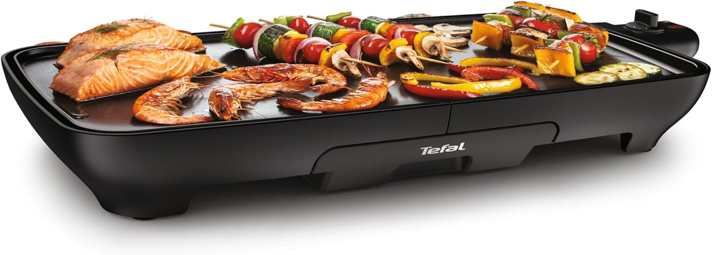 Tefal Malaga Plancha électrique XL 2000W avec Thermostat réglable Grande surface de cuisson 6 à 8 personnes Revêtement antiadhésif Thermo-Spot avec Bac à jus Compatible lave vaisselle Noir CB501812