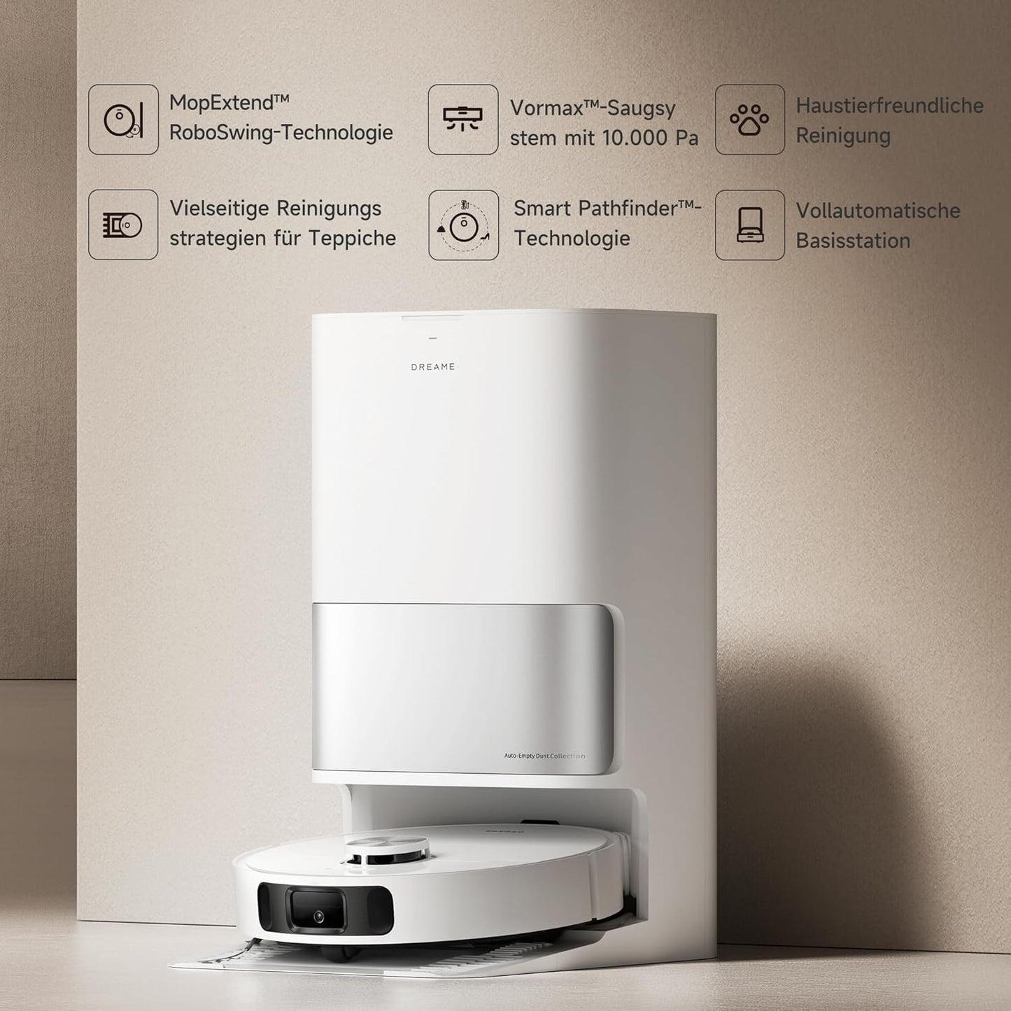dreame L10s Pro Ultra Heat Roboter Staubsauger mit Automatische Moppreinigung mit heiem Wasser, Moppverlngerung, 7.000 Pa Saugkraft, Doppelte Mopp- und Bodenreinigung, Teppicherkennung