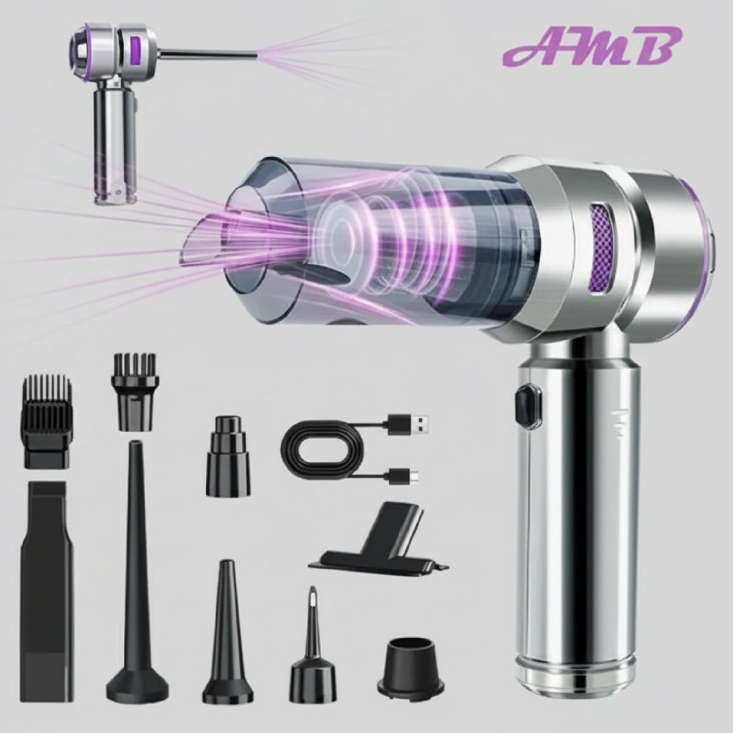 Aspirateur Souffleur 2 en 1 - 16KPa - Moteur Sans Balai - 6 Accessoires