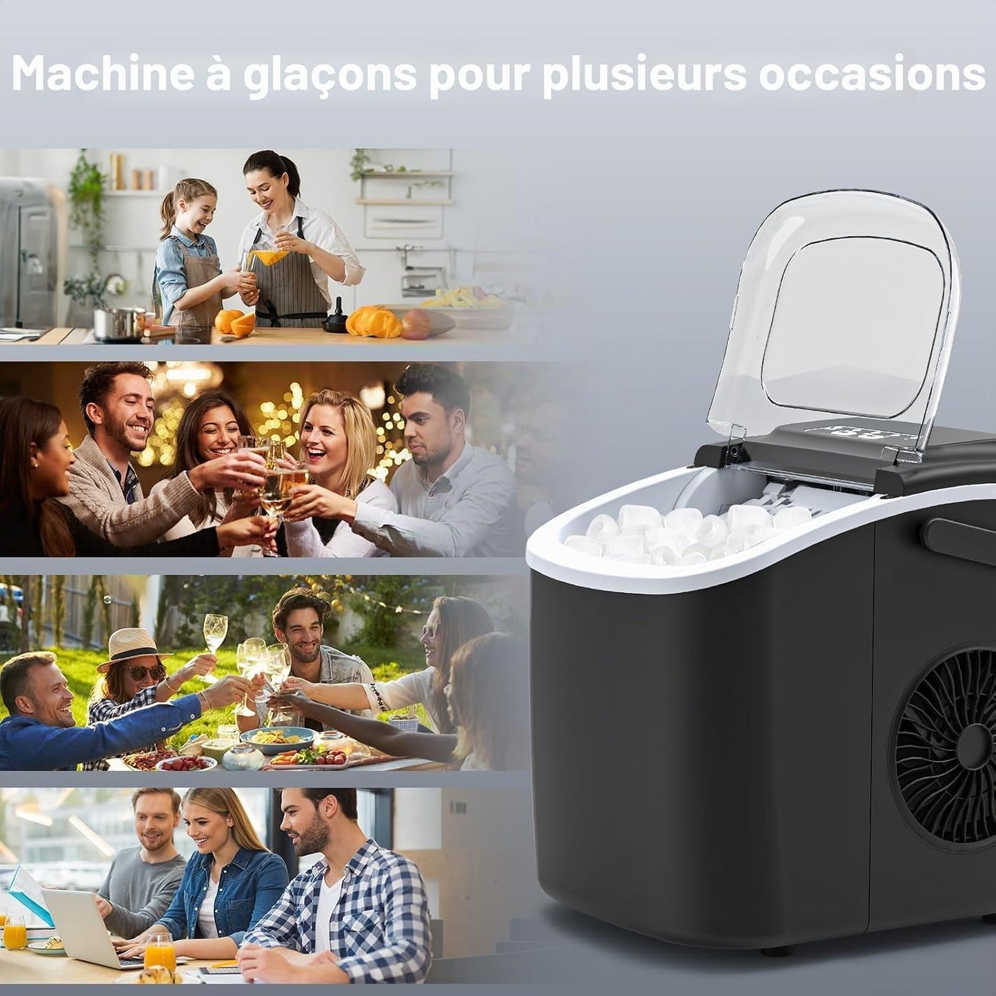 Machine à Glaçons PALINTH,12kg /24h, 9 Glaçons en 6-10 Minutes, Machines à Glaçons Autonettoyante Avec Poignée Portable, pour la Maison/Cuisine/Camping