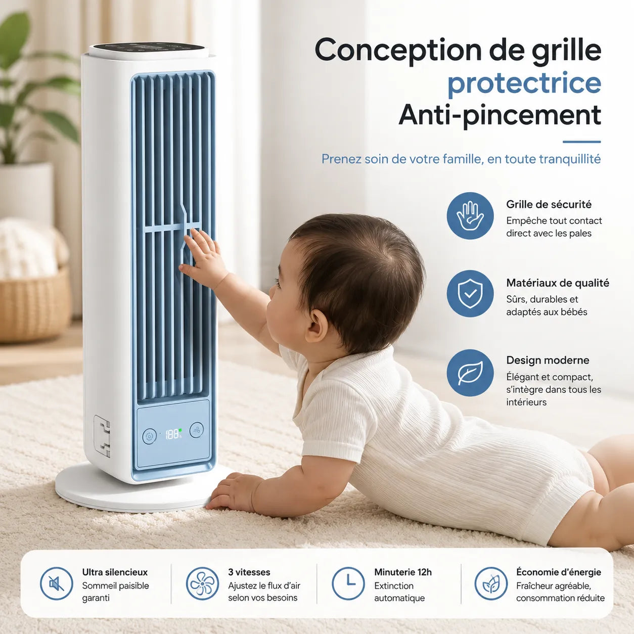 AeroFlow™ | Climatiseur Mobile Sans Évacuation Silencieux Tour Sans Pales
