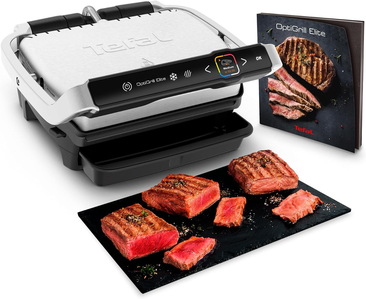 Tefal Optigrill Elite XL, Grill intelligent, 16 programmes, Mode manuel, Fonction marquage, XL 8 personnes, Noir GC760812