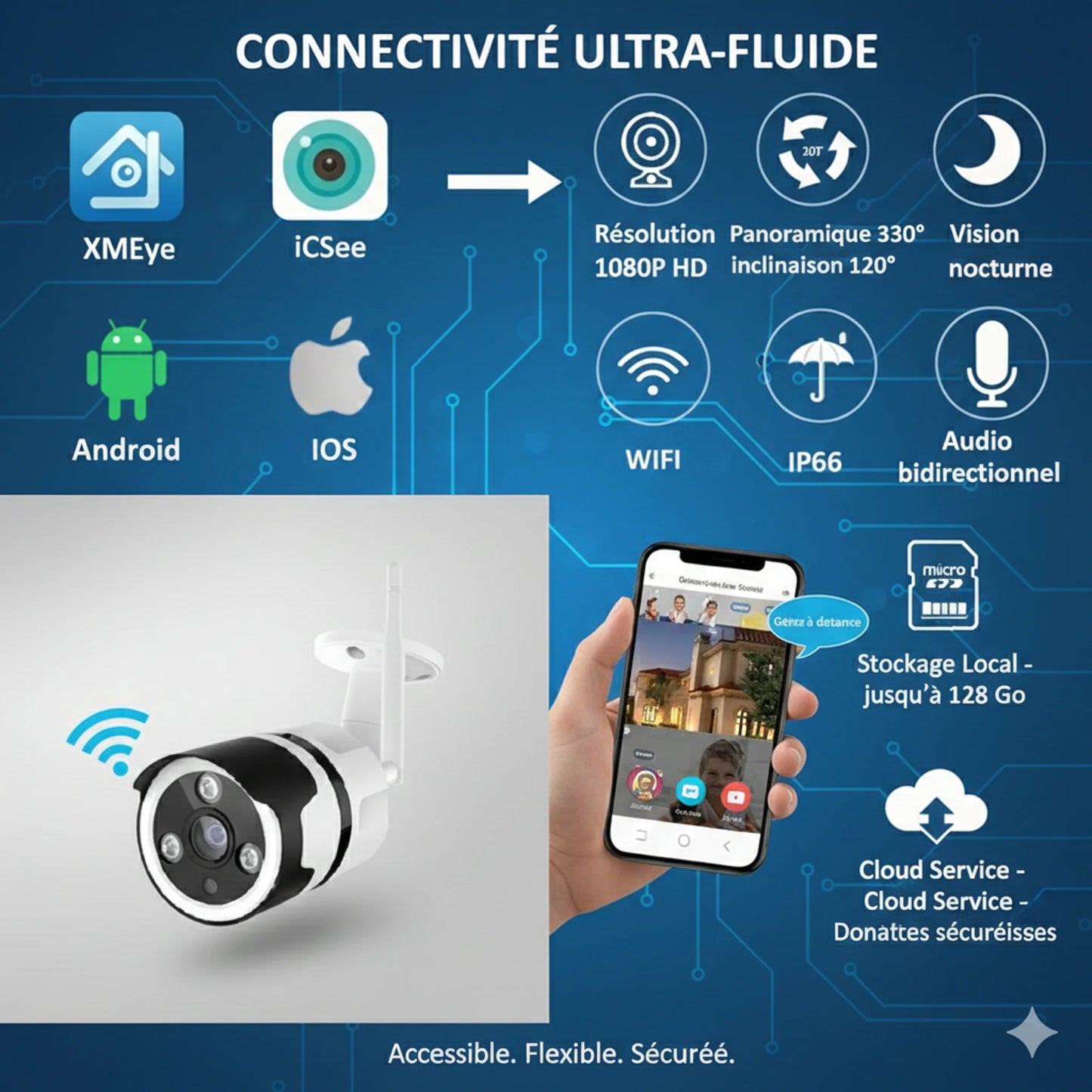 Caméra de Surveillance Extérieure Connectée — Vidéo HD & Vision Nocturne