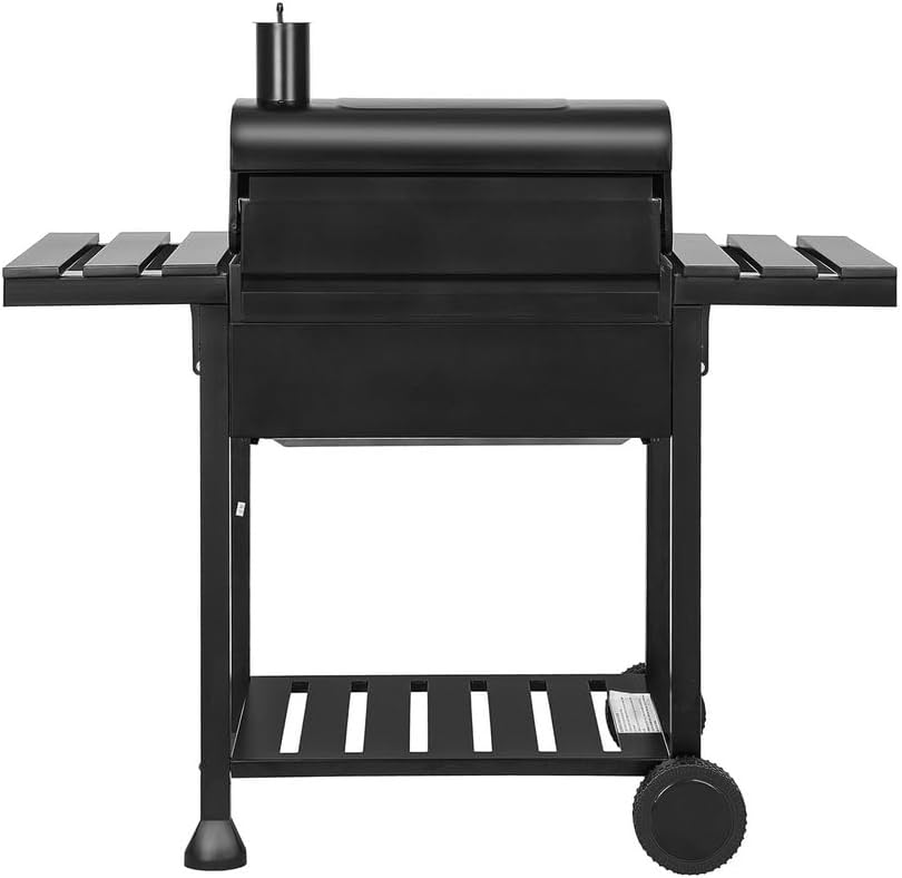 BRIGROS La voglia di fare MasterCook Barbecue à charbon en acier avec roues robustes et stables avec double grille, thermomètre et réglage panier barbecue, barbecue charbon avec étagères latérales