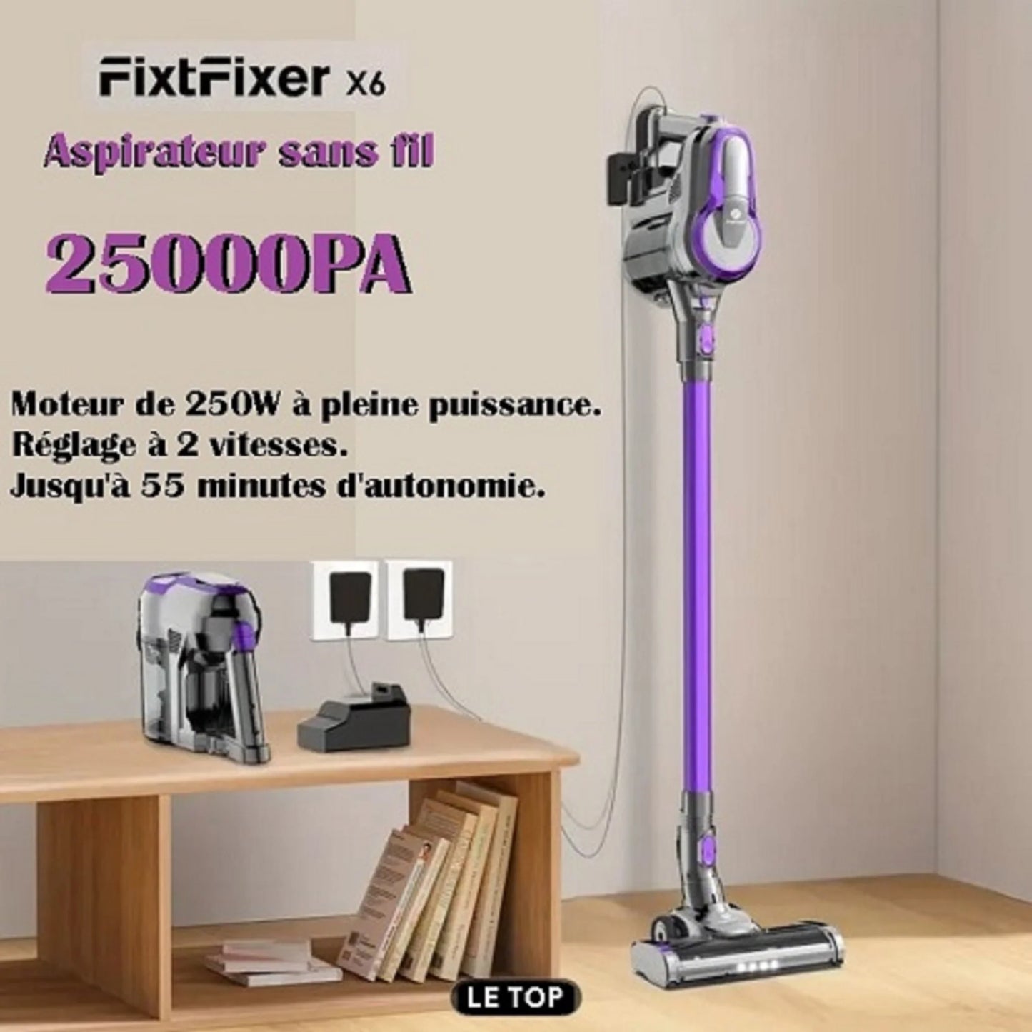 Aspirateur Balai 6 en 1 FIFX-6 - 250W - 50min - Support Mural