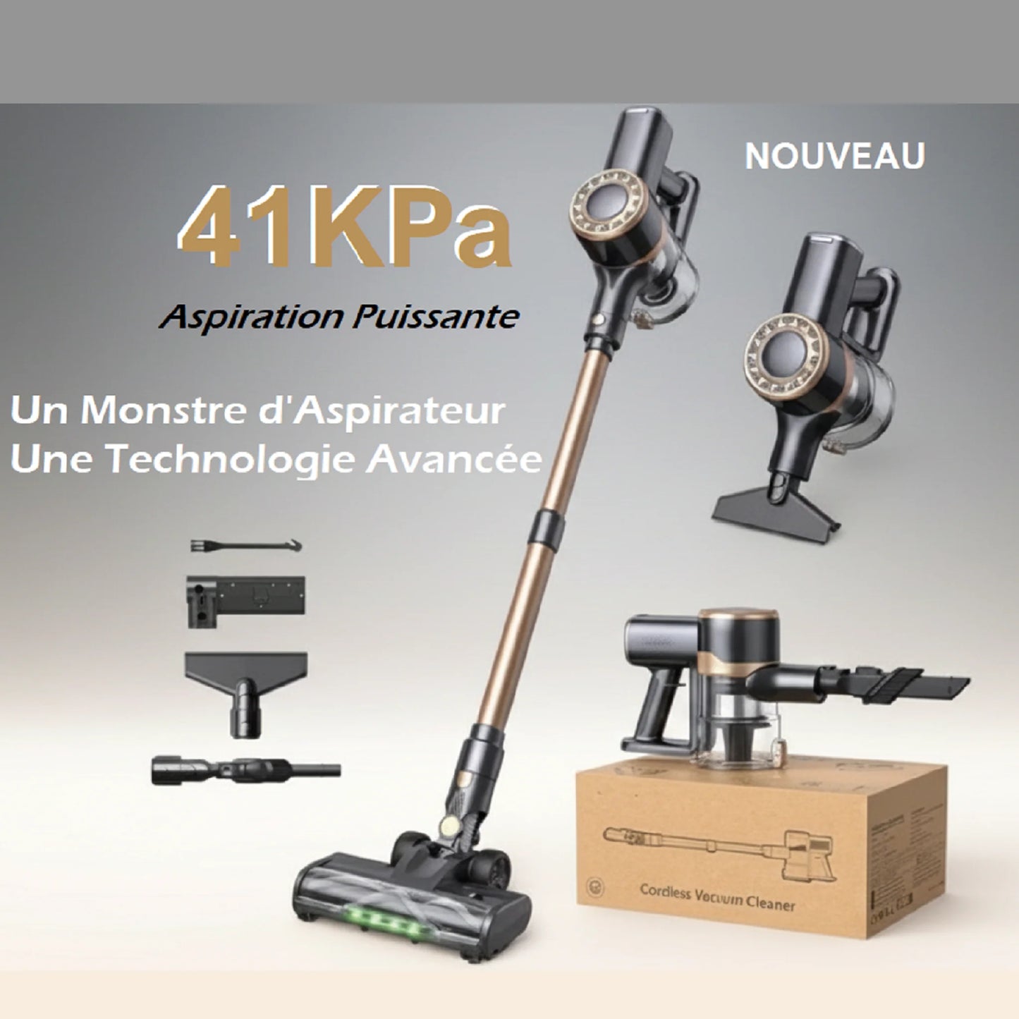 Aspirateur Balai Sans Fil CLG-401 - 41000Pa - 55min - Ultra Silencieux