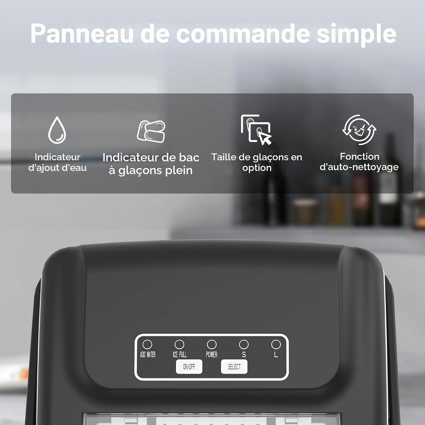 Machine à Glaçons PALINTH,12kg /24h, 9 Glaçons en 6-10 Minutes, Machines à Glaçons Autonettoyante Avec Poignée Portable, pour la Maison/Cuisine/Camping